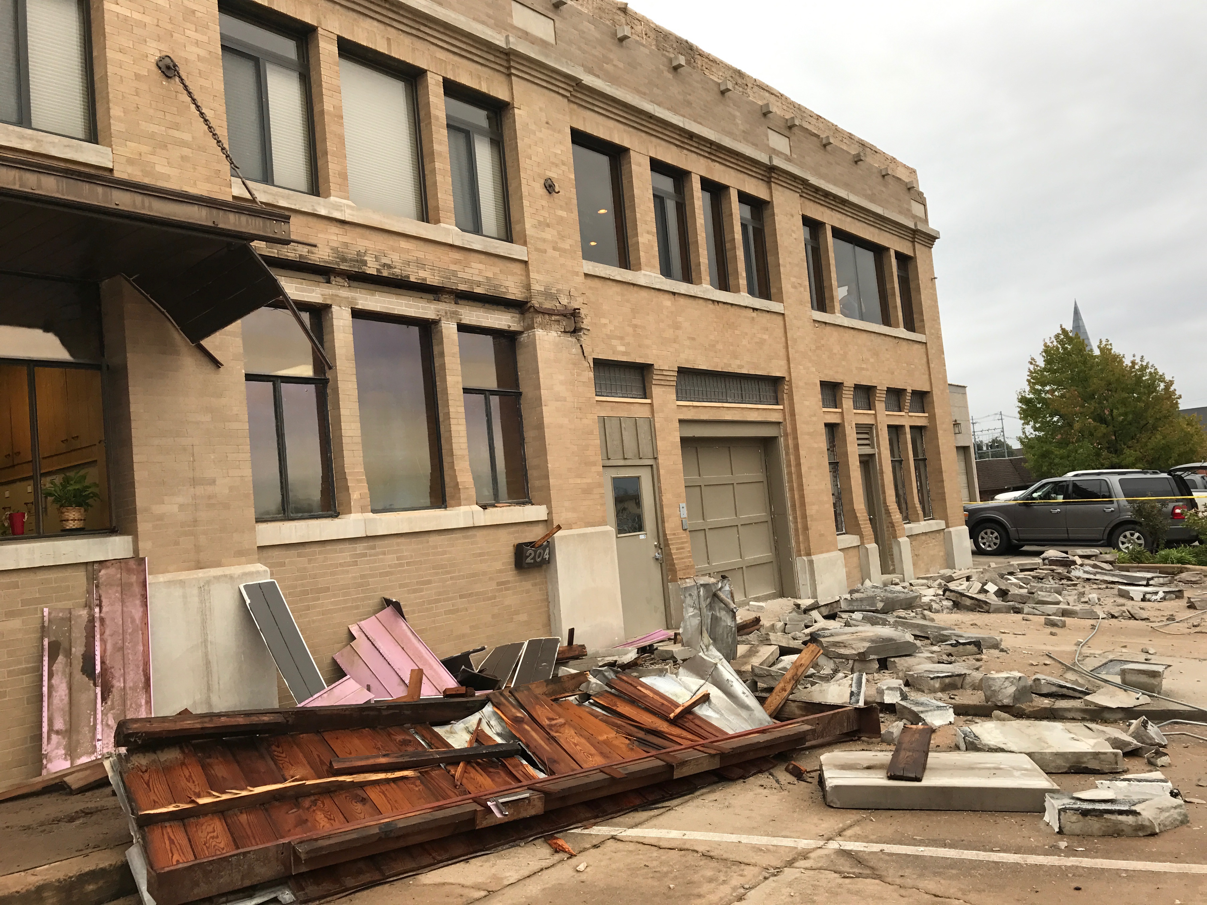 A Nov. 7 earthquake heavily damaged the Cushing Citizen newspaper building. David and Myra Reid, who own and operate the newspaper, are among four plaintiffs in a lawsuit seeking class-action status against five energy companies. Photo courtesy of Cushing Citizen 