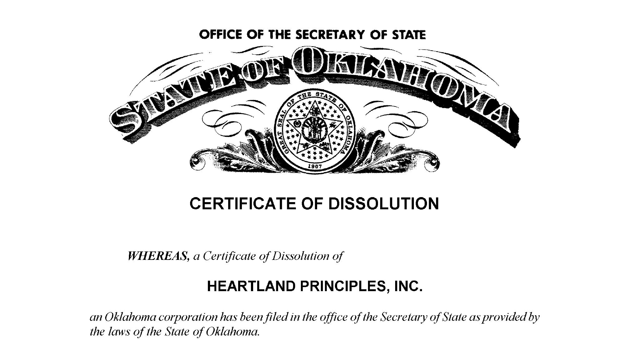 Certificate of dissolution